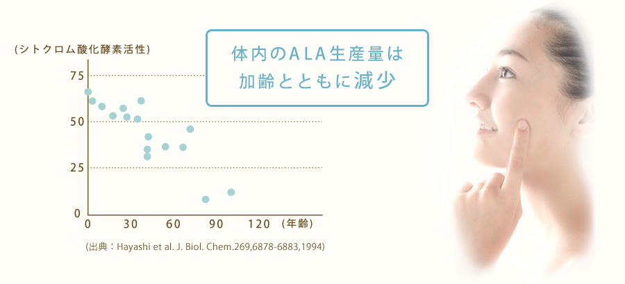 体内のALAの生産量は加齢とともに減少